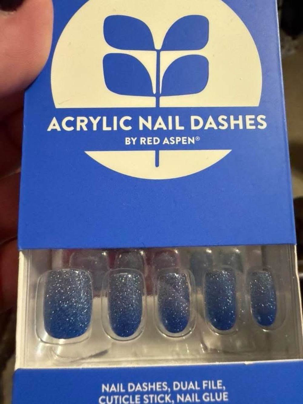 Red Aspen Acrylic Nail Dashes — Sparkling Blue Press-On Nails
